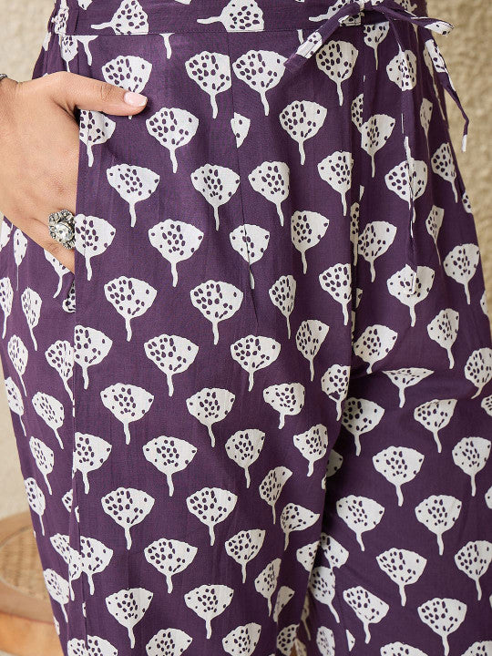 Indo Era Floral Printed V-Neck Pure Cotton Straight Kurta With Trousers And Dupatta