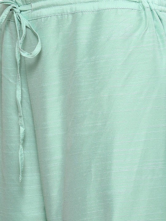 Biba Ethnic Motifs Embroidered Zari Pure Cotton Kurta with Palazzos & Dupatta
