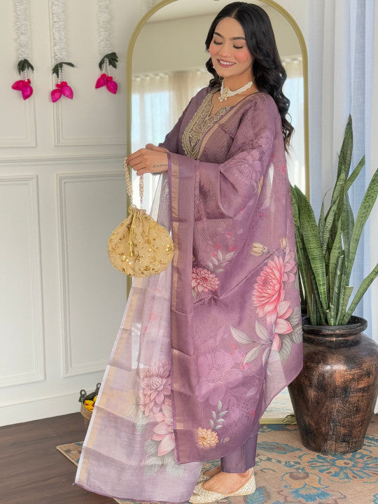 CaniBani Women Floral Embroidered Regular Thread Work Kurta with Trousers & With Dupatta