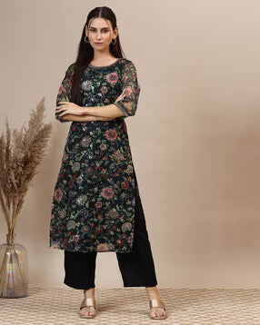 Women Floral Print Straight Kurta Set