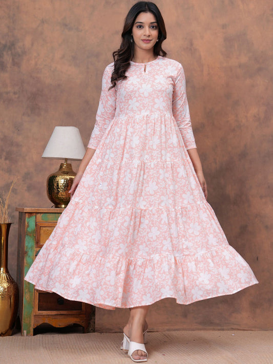 Floral Printed Pure Cotton Flared Maxi Dress