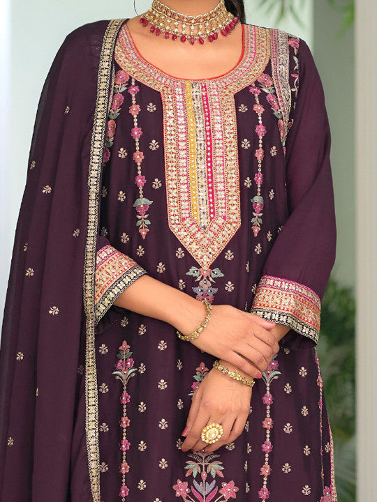 Indo Era Women Ethnic Motifs Embroidered Regular Mirror Work Kurta with Palazzos & With Dupatta