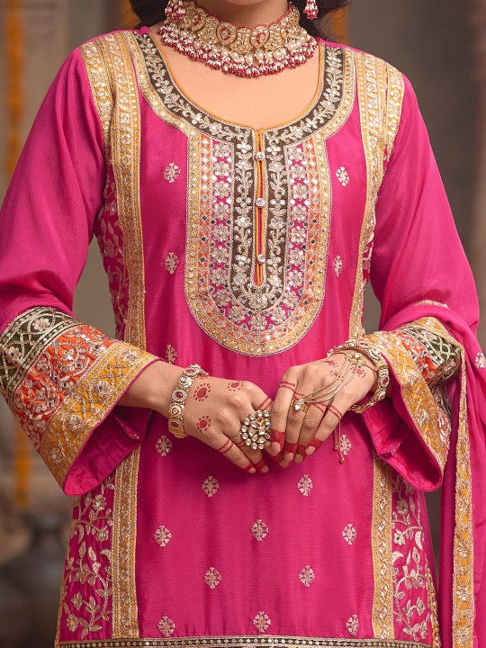 Indo Era Floral Embroidered Sequinned Chinon Straight Kurta