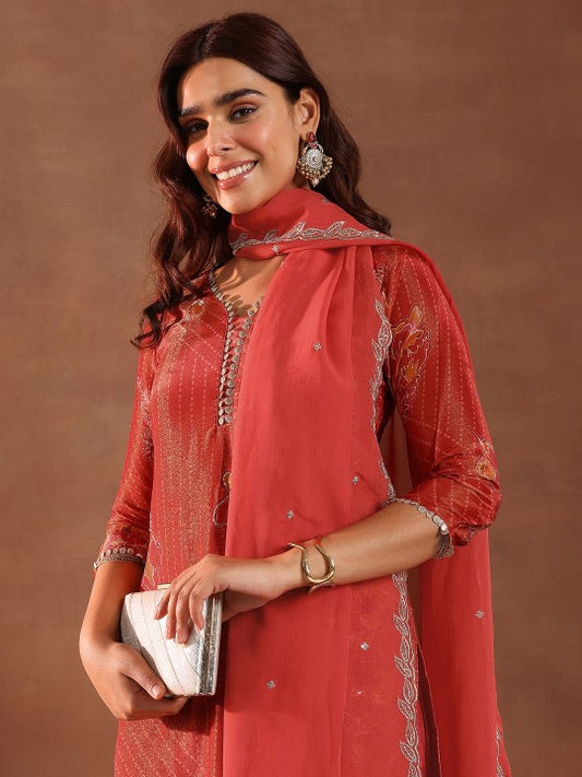 Floral Printed Sequinned Straight Kurta