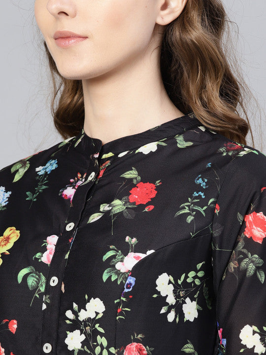 Biba Black & Red Floral Print Maxi Dress