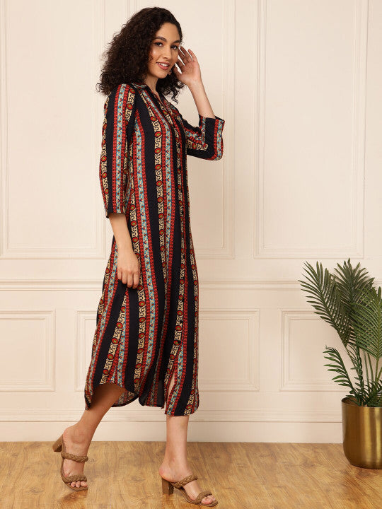Vibes by Deebaco  Ethnic Motifs Print A-Line Midi Dress
