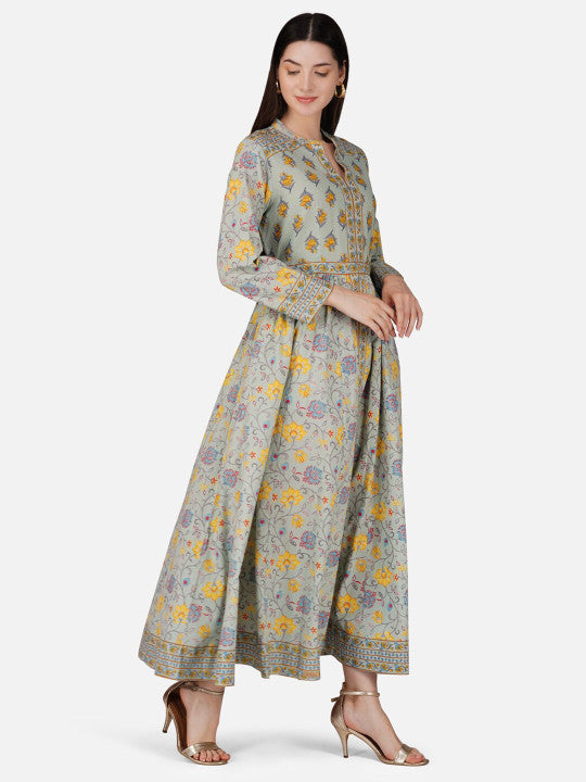 GULAB CHAND TRENDS Floral Printed Cotton Fit & Flare Dress