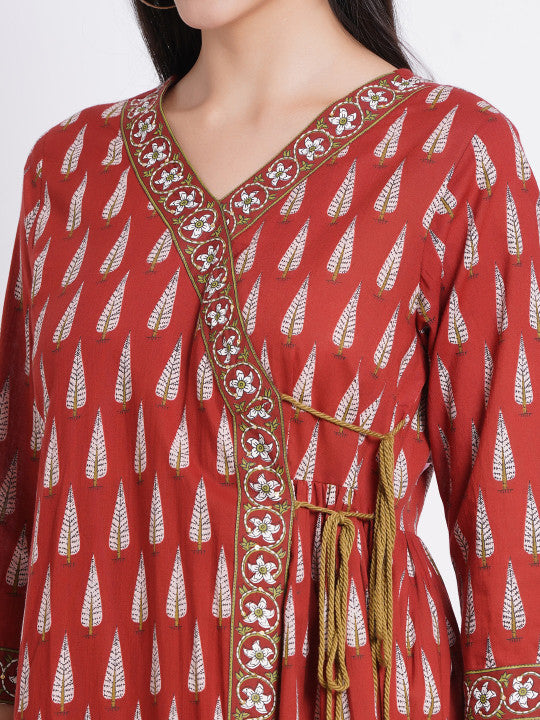SUTI Ethnic Motifs Printed V-Neck Cotton Ethnic Dress