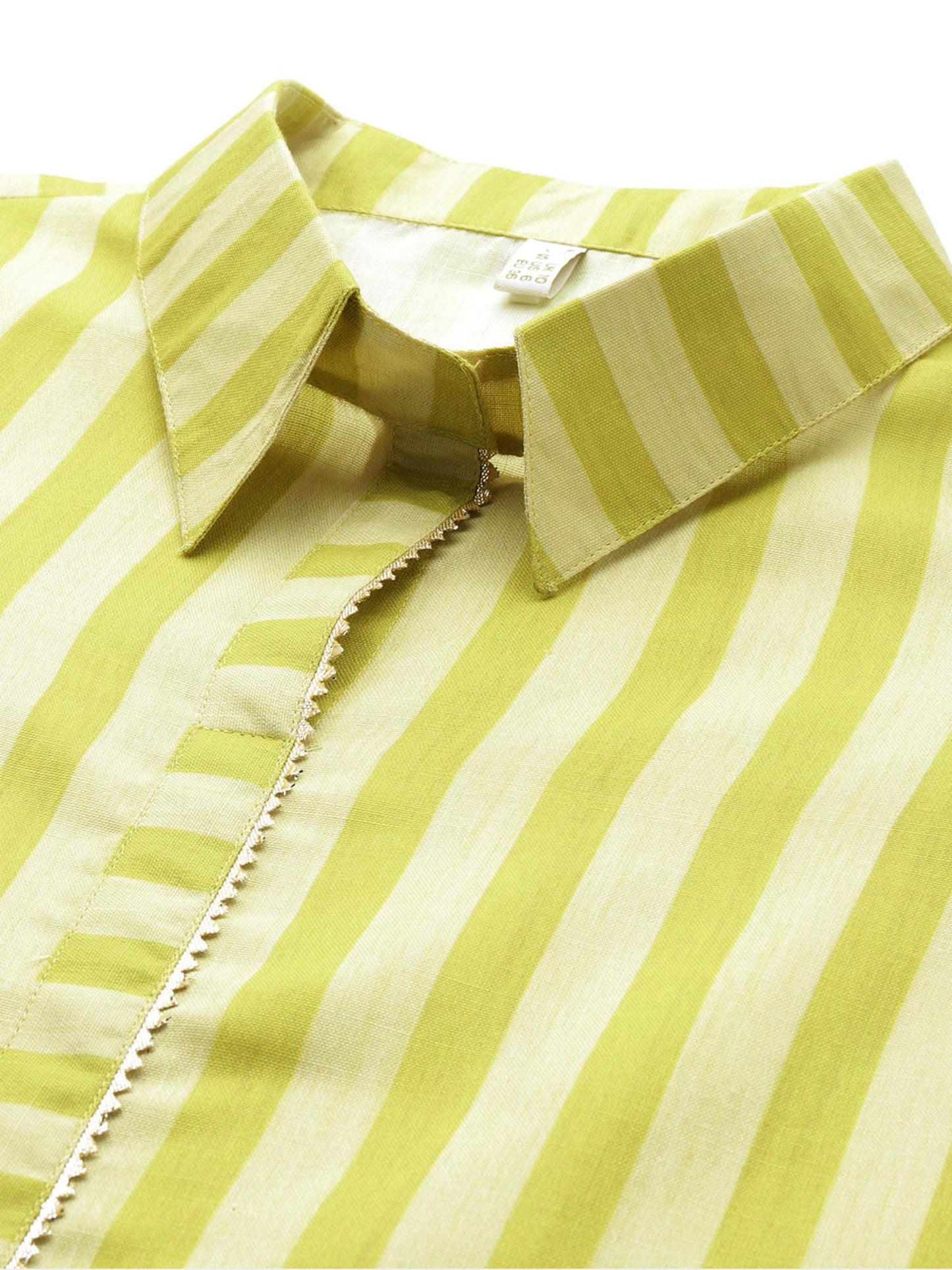 Women Green Cotton Blend Stripes Co-ord Set
