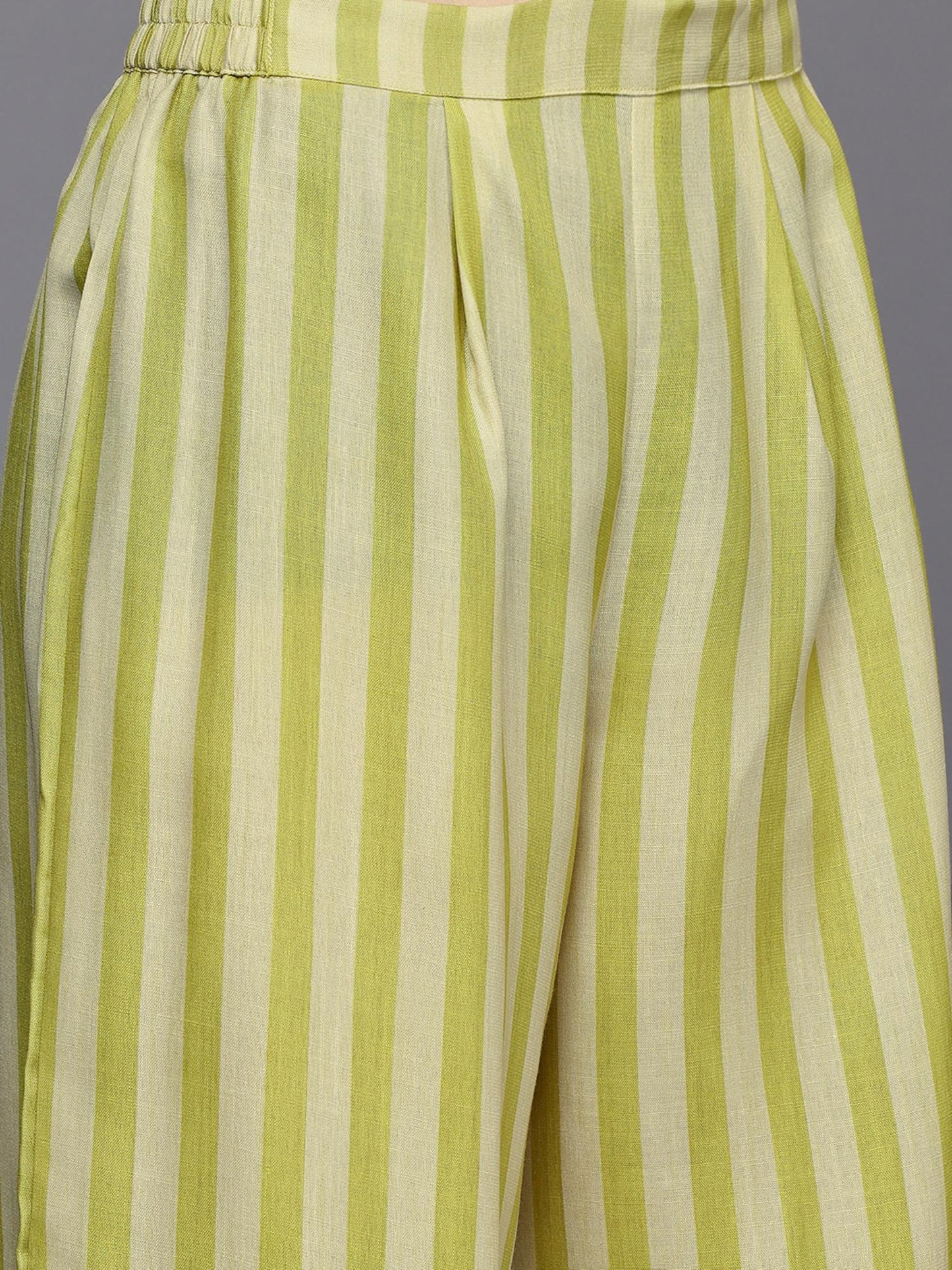 Women Green Cotton Blend Stripes Co-ord Set