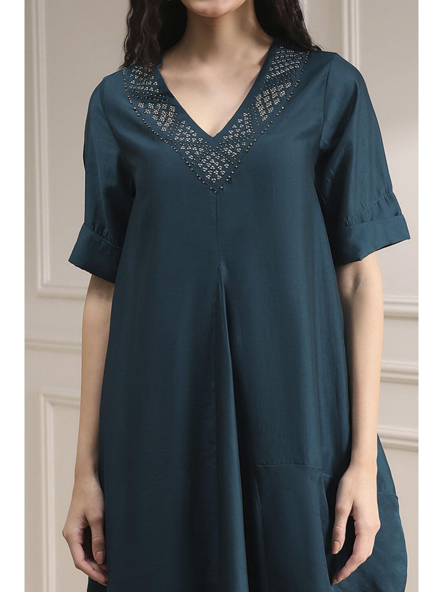 Women Teal Viscose Blend Solid Co-ord Set