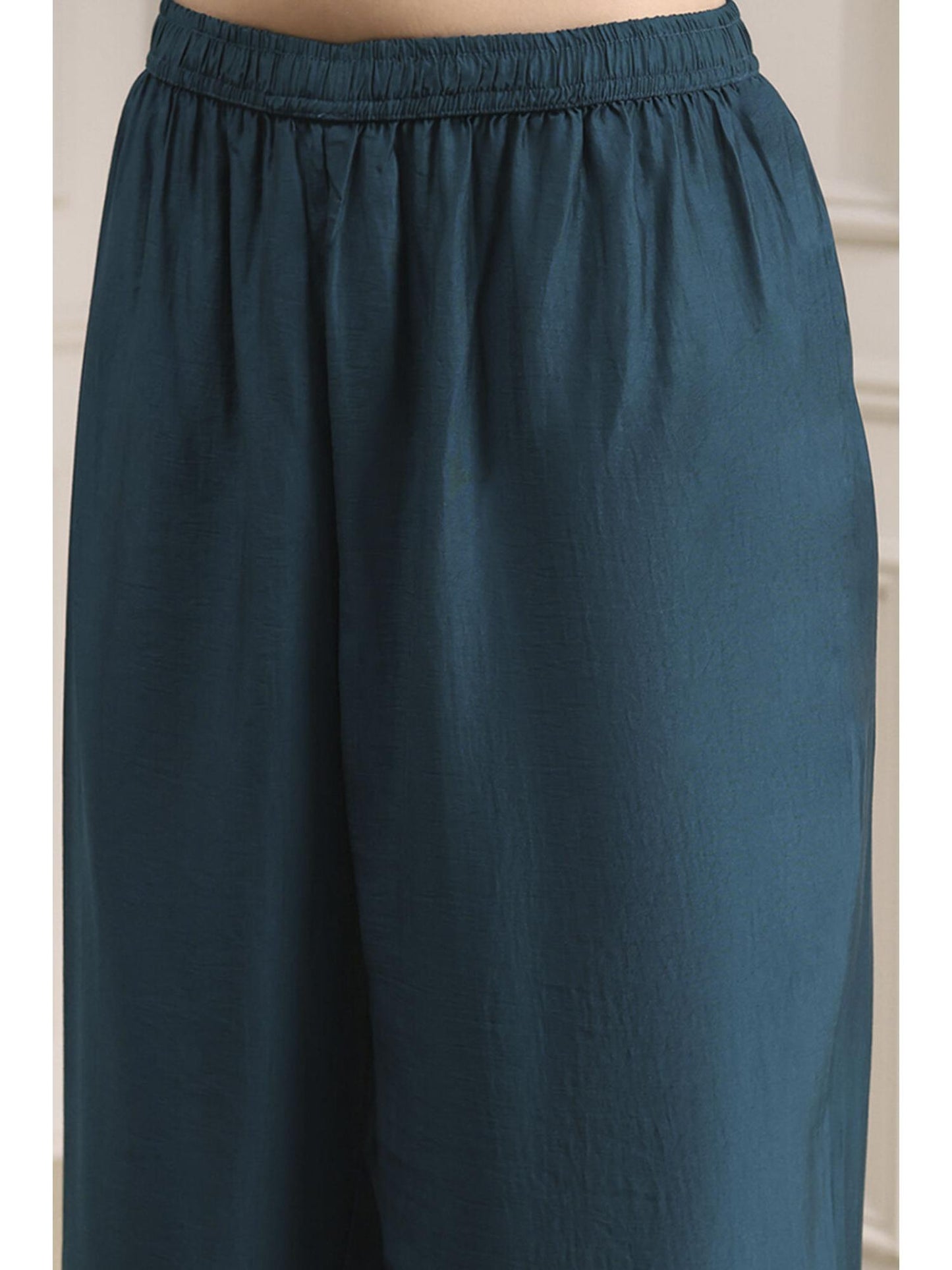 Women Teal Viscose Blend Solid Co-ord Set