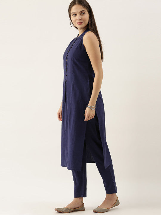 Taavi Women Navy Blue Indigo Hand Block Print Pure Cotton Kurta Set