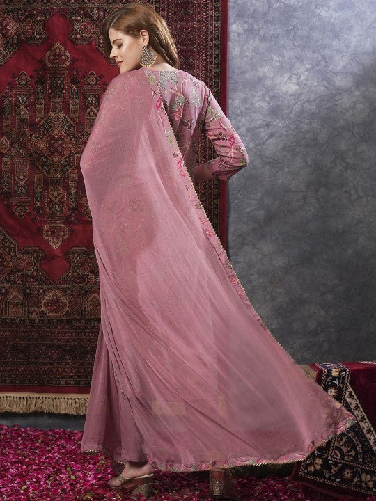 GoSriKi Floral Printed Straight Kurta with Trousers & Dupatta