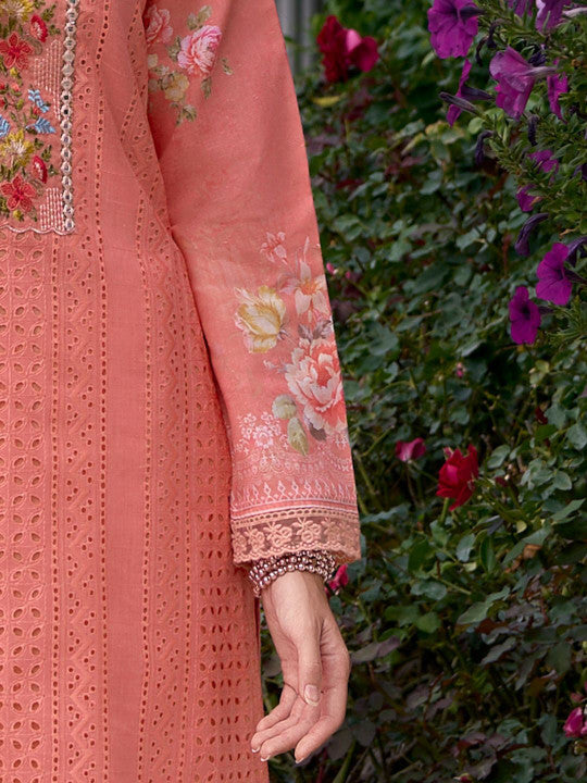 Indo Era Women Floral Embroidered Regular Mirror Work Pure Cotton Kurta with Trousers & With Dupatta