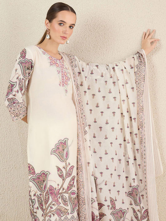 Indo Era Women Floral Printed Cotton Kurta with Trousers & Dupatta