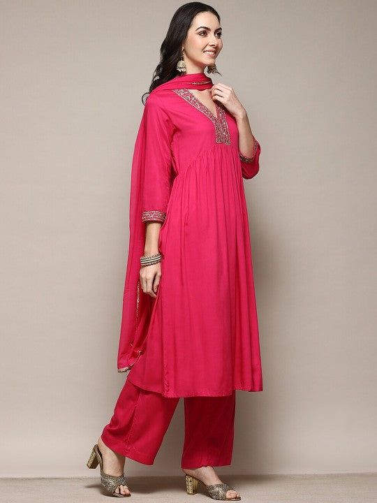 Biba Floral Yoke Design Thread Work Sequined Anarkali Kurta