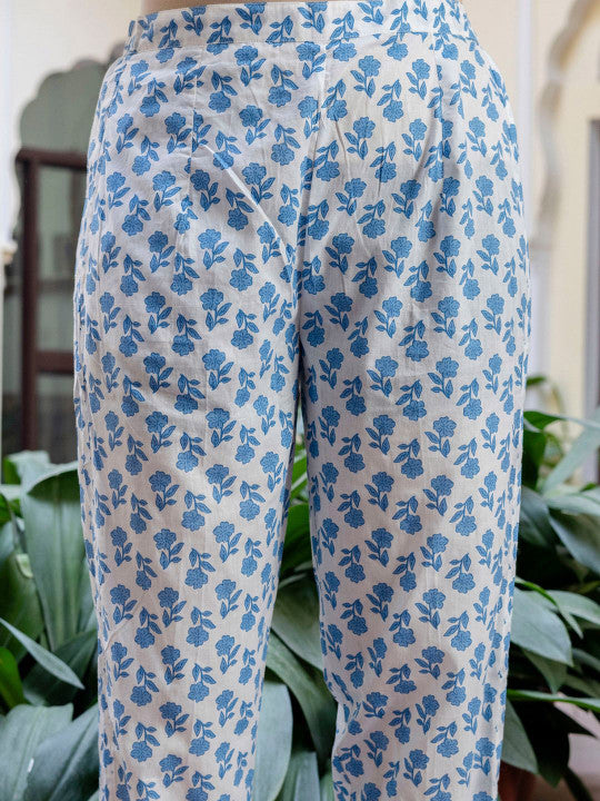 Indo Era Women Floral Printed Panelled Beads and Stones Pure Cotton Kurta with Trousers & With Dupatta