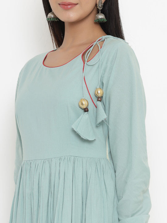 Indian Virasat Sea Green Cotton Ethnic Maxi Dress