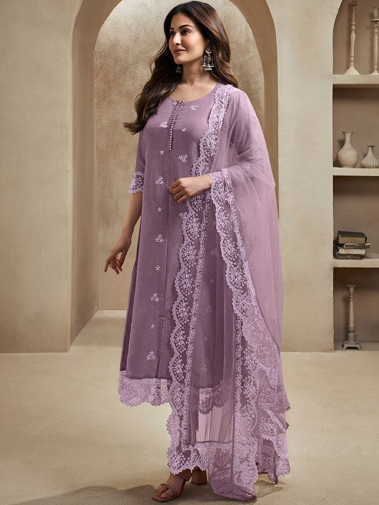 Inddus Floral Embroidered Regular Thread Work A-Line Kurta