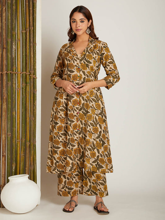 Yellow Cotton Block Printed Co-Ord (Set of 2)