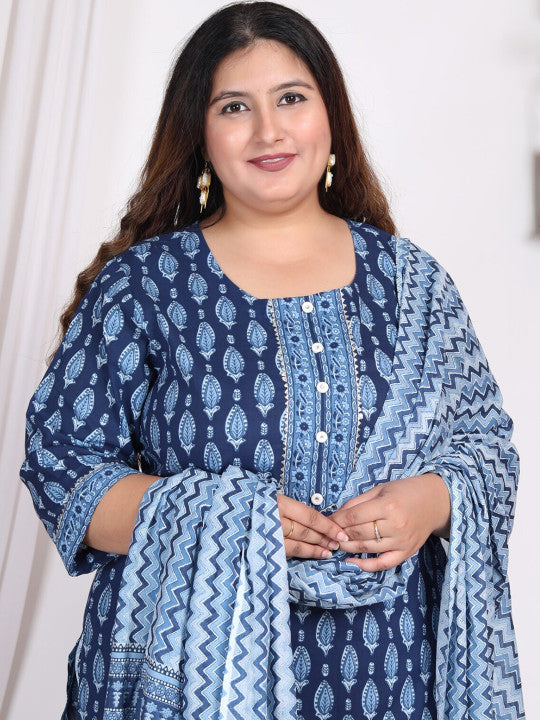 Swasti Floral Printed Regular Sequinned Pure Cotton Kurta with Trousers & With Dupatta