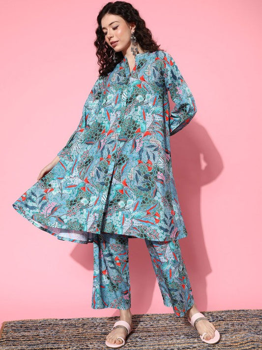 Varanga Abstract Printed A-Line Kurta With Trouser