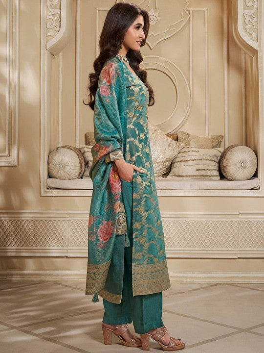 Neck Long Sleeves Floral Printed Kurta