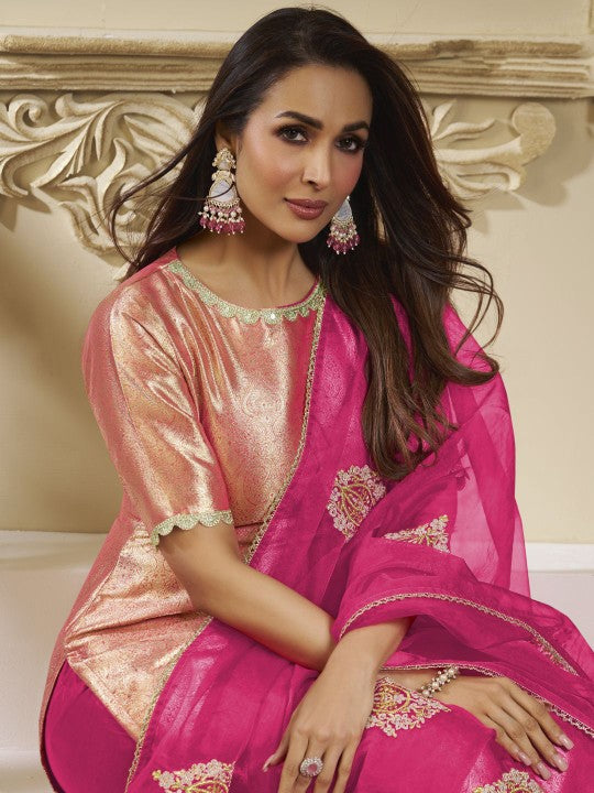 Inddus Women Jacquard Paisley Motif Embroidered Yoke Design Kurta
