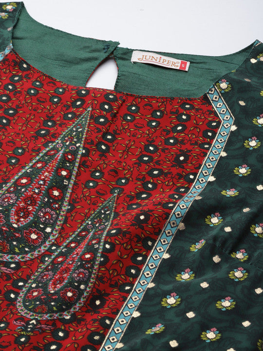 Georgette Embroidered Printed Maxi Ethnic Dress