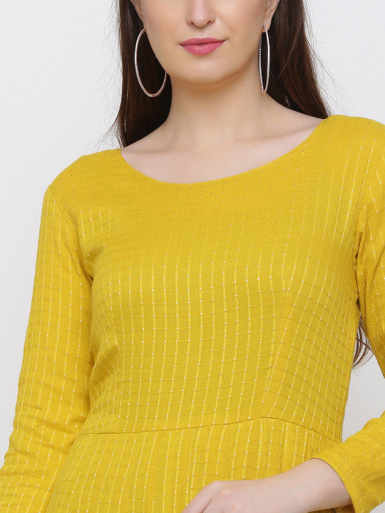 Indian Virasat Yellow  Embellished Cotton Maxi Dress