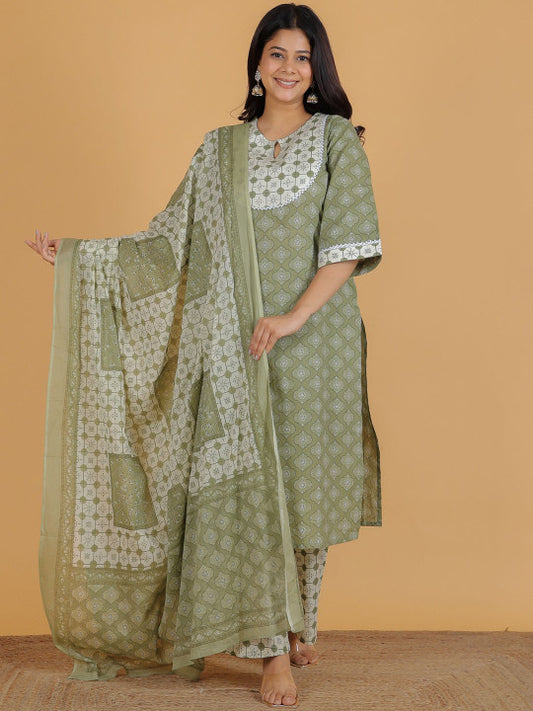 Aramya Women Ethnic Motifs Printed Cotton Kurta with Palazzo & Dupatta