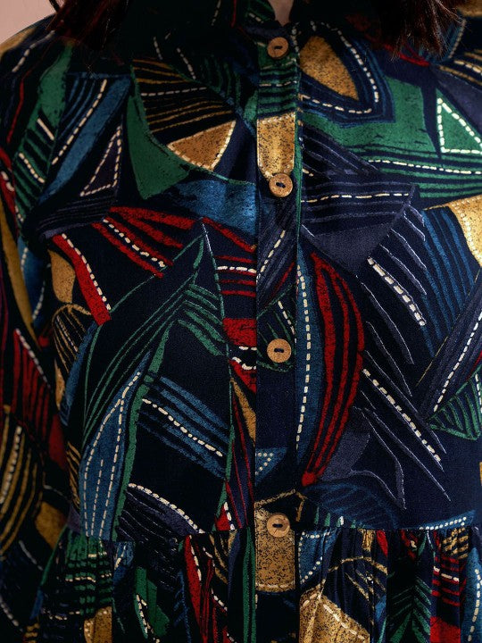 Anouk Navy Blue Abstract Printed A-Line Ethnic Dresses