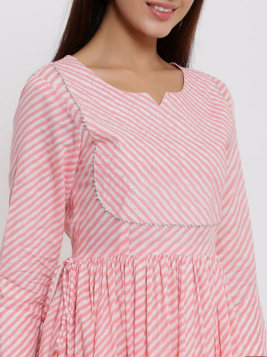 Indian Virasat Women Pink Printed Gotta Patii A-Line Ethnic Dress