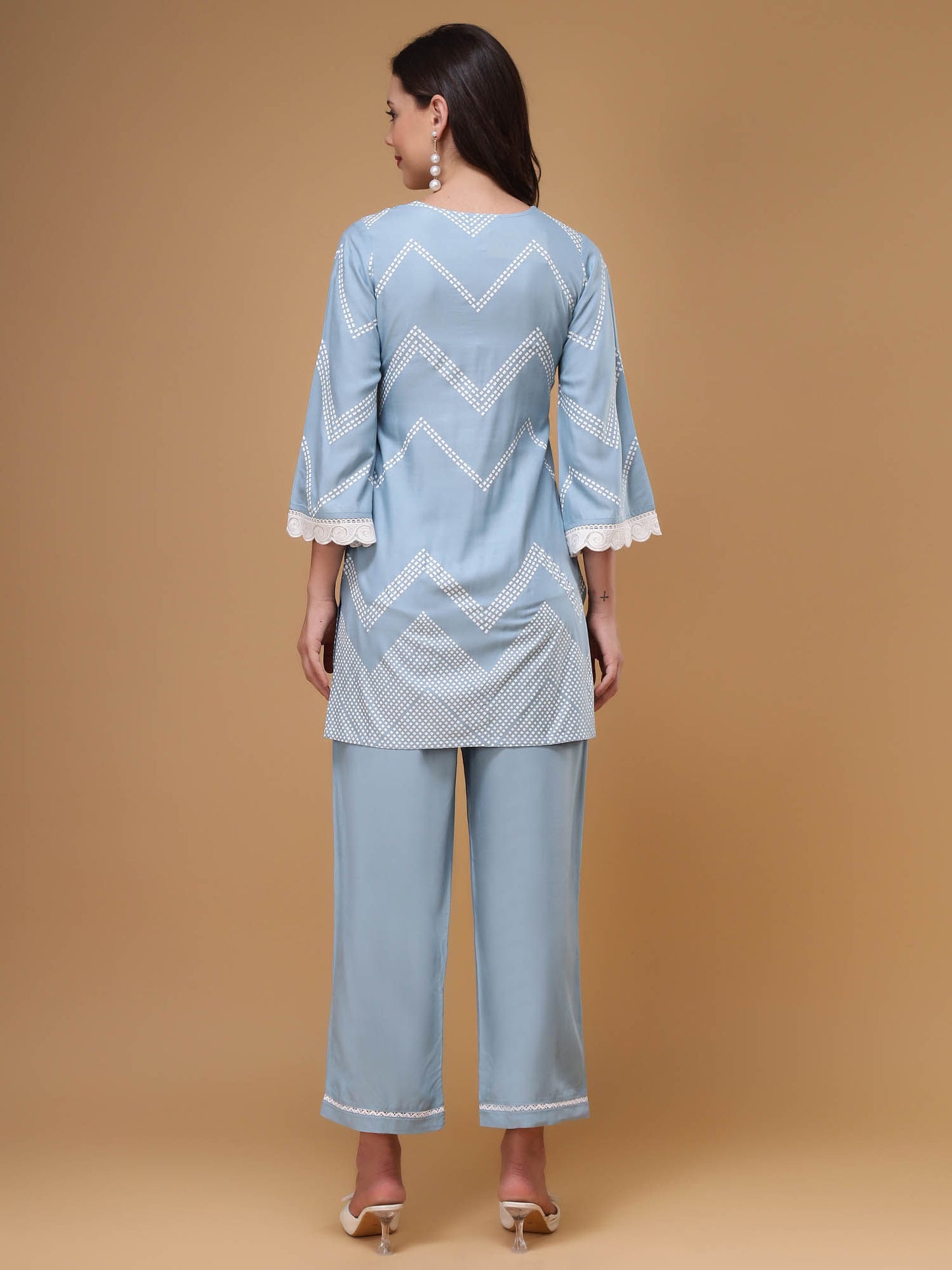 Aqua Printed Laced Co-Ord (Set of 2)