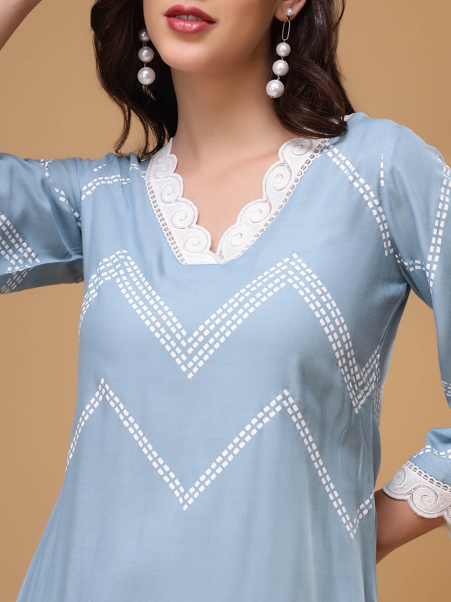 Aqua Printed Laced Co-Ord (Set of 2)