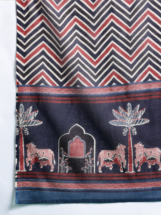 Indo Era Printed Panelled Sequinned Pure Cotton Kurta With Trousers & Dupatta