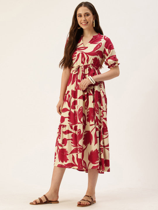 AMUKTI Floral Printed Fit & Flare Midi Ethnic Dress