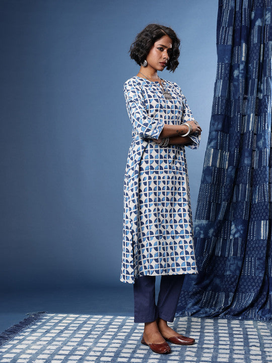 Taavi Printed Indigo Kurta with Trouser & Dupatta