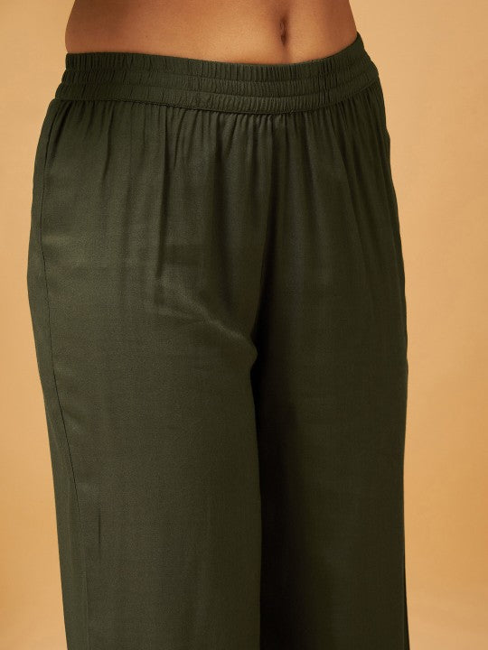 Zari Embroidered Shirt Collar Tunic Top With Palazzos Co-Ords