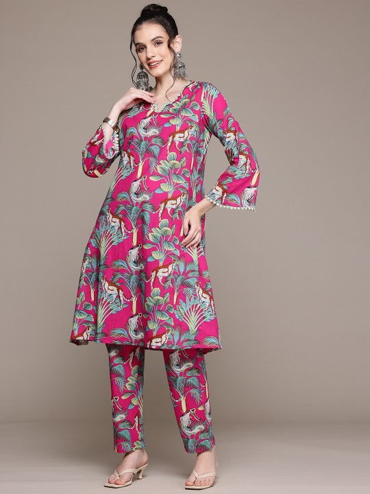 Floral Printed Pure Cotton Tunic with Trousers