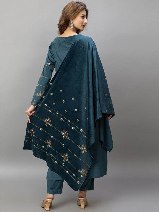 Colorchakra Women Ethnic Motifs Embroidered Kurta with Trousers & Dupatta