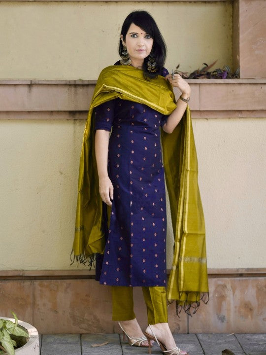 GoSriKi Women Ethnic Motifs Printed Regular Kurta with Trousers & With Dupatta