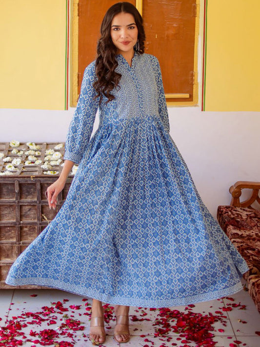 VASVI Printed A-Line Maxi Ethnic Dress