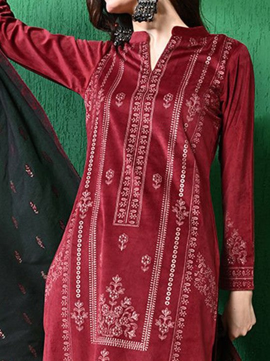 Floral Printed Winter Velvet Kurta