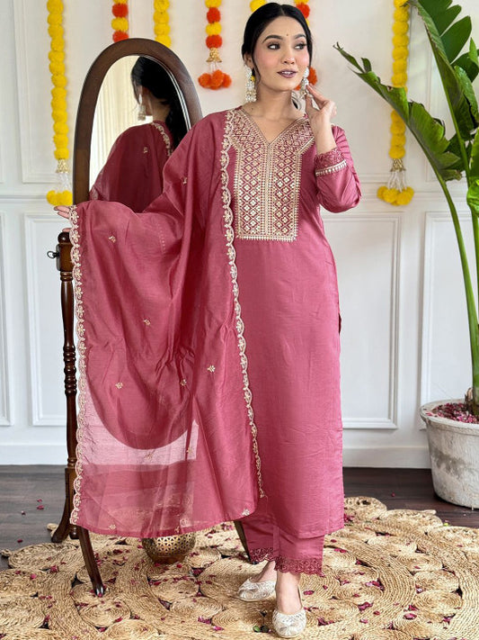 ASCIIBLUES Women Ethnic Motifs Embroidered Regular Thread Work Kurta with Trousers & With Dupatta
