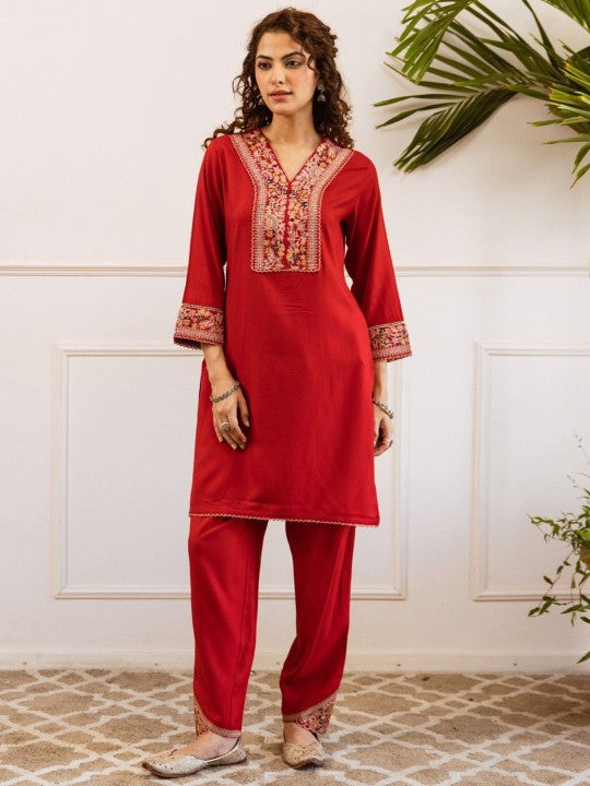 AUTUMN LANE Kabool Vermi Embroidered Pure Cotton Tunic With Trousers Co-Ords