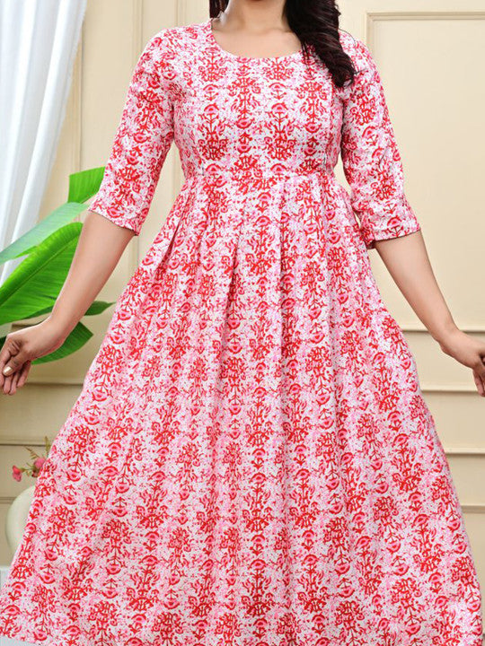 WE PERFECT Geometric Printed Pure Cotton Round Neck Maternity A-Line Ethnic Dress