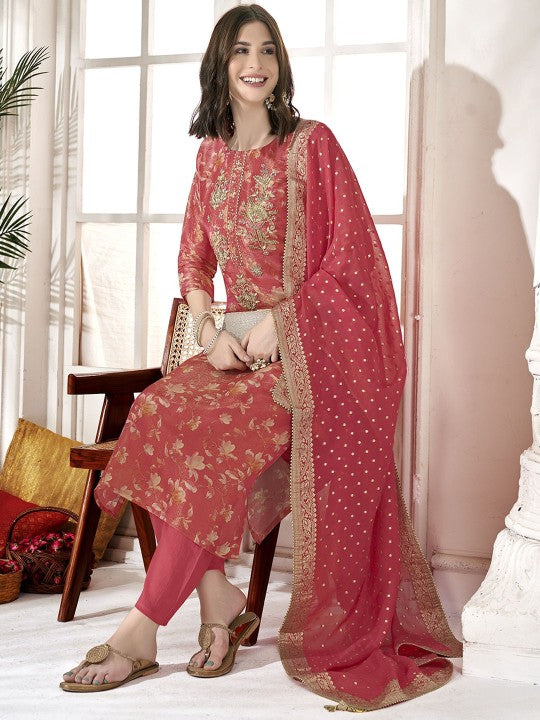 Anouk Floral Embroidered Zardozi Pure Silk Kurta