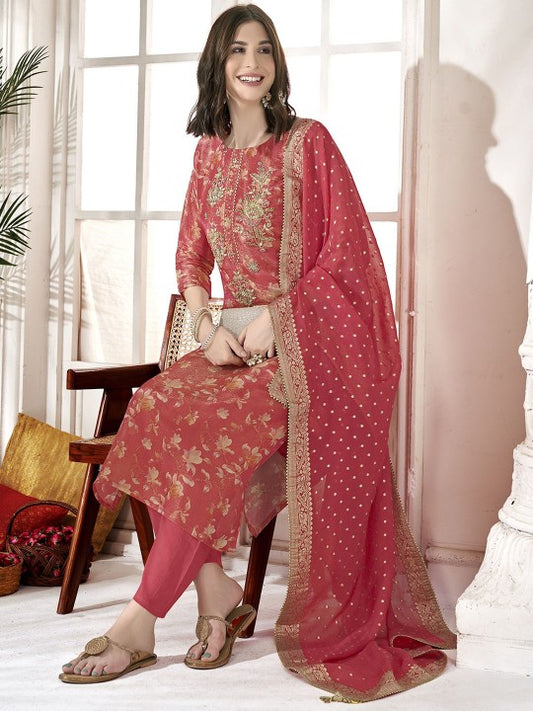 Anouk Floral Embroidered Zardozi Pure Silk Kurta